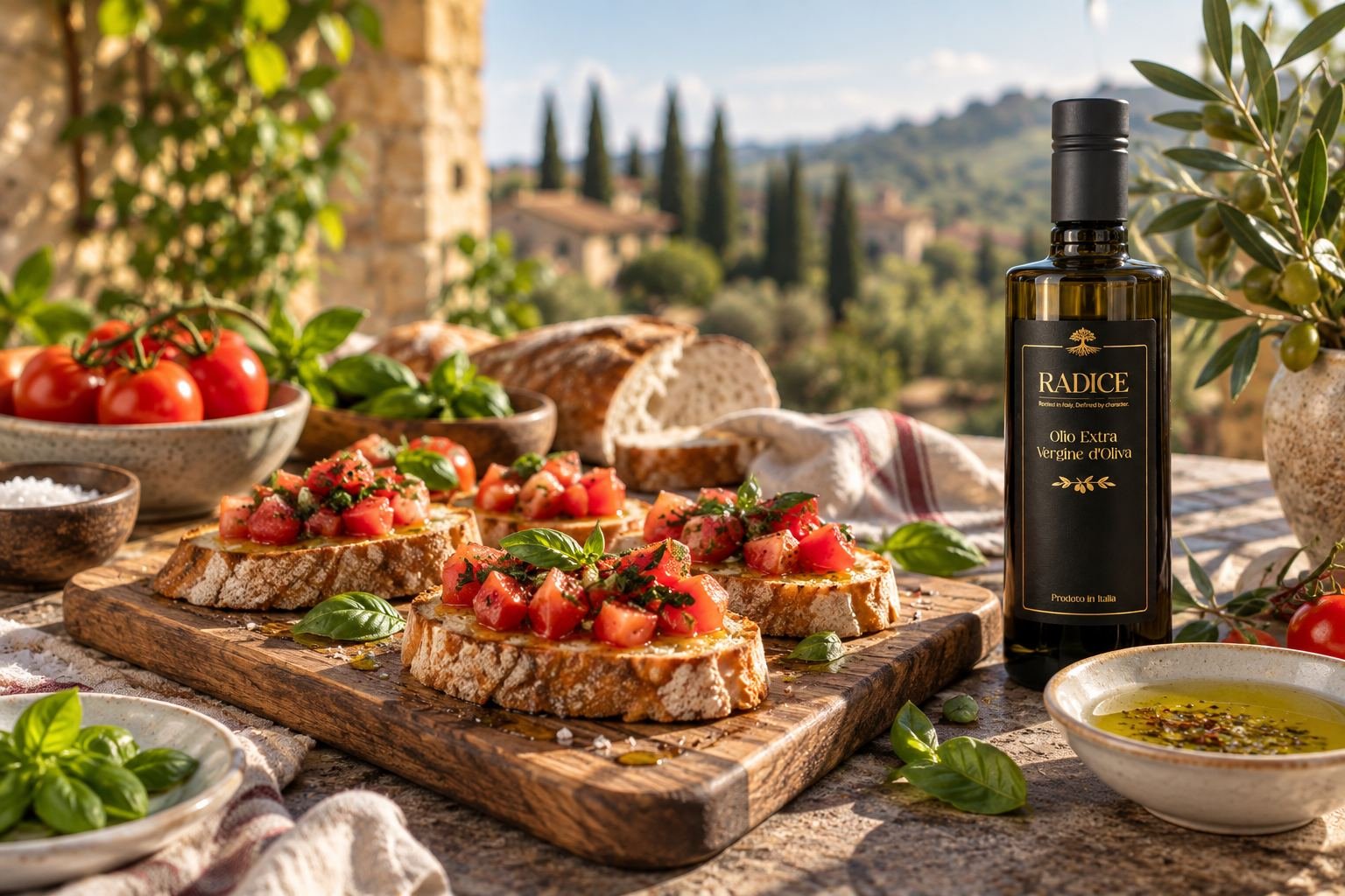 Authentic Italian Bruschetta with Premium Extra Virgin Olive Oil