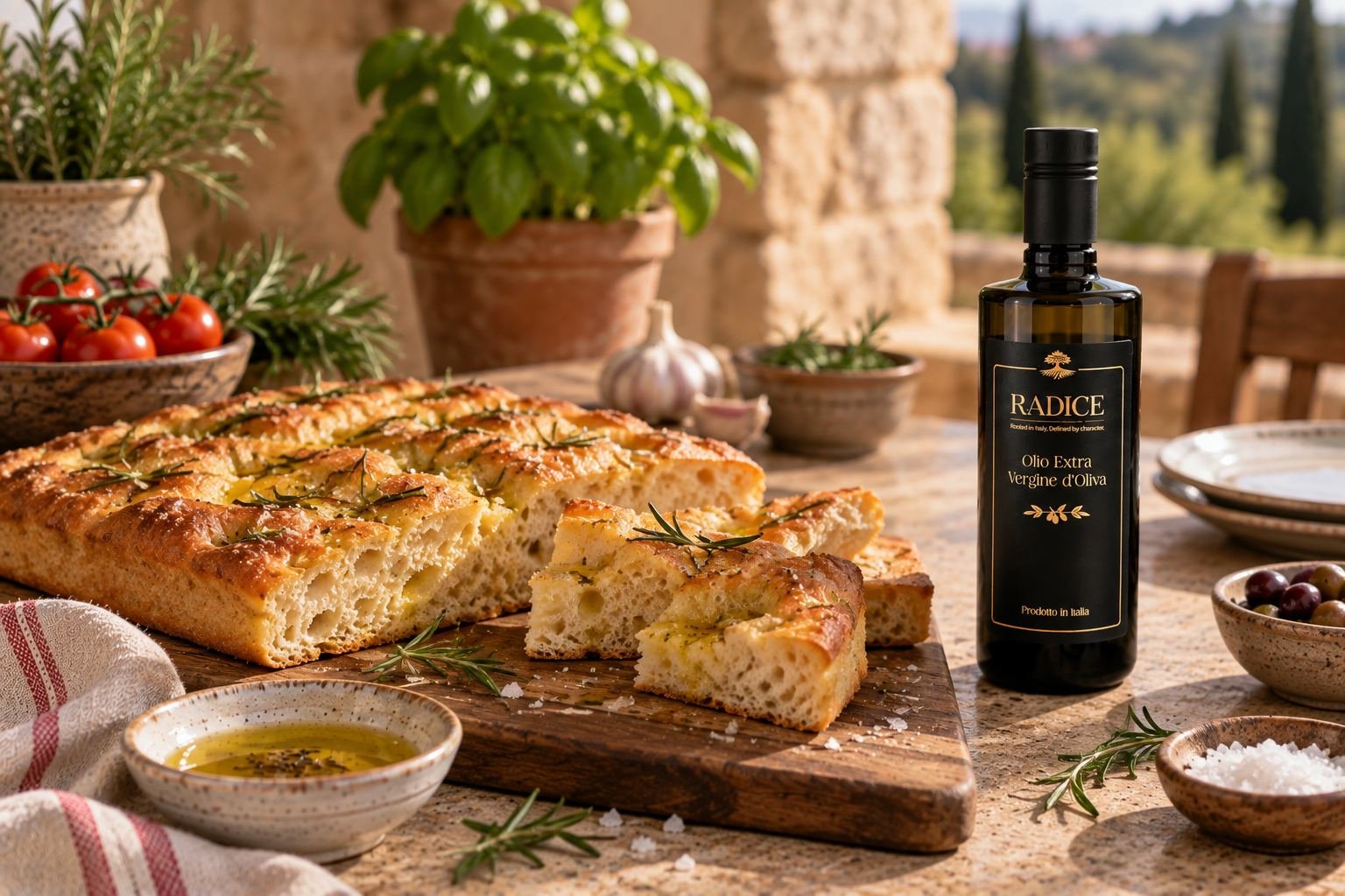 Homemade Italian Focaccia with Extra Virgin Olive Oil