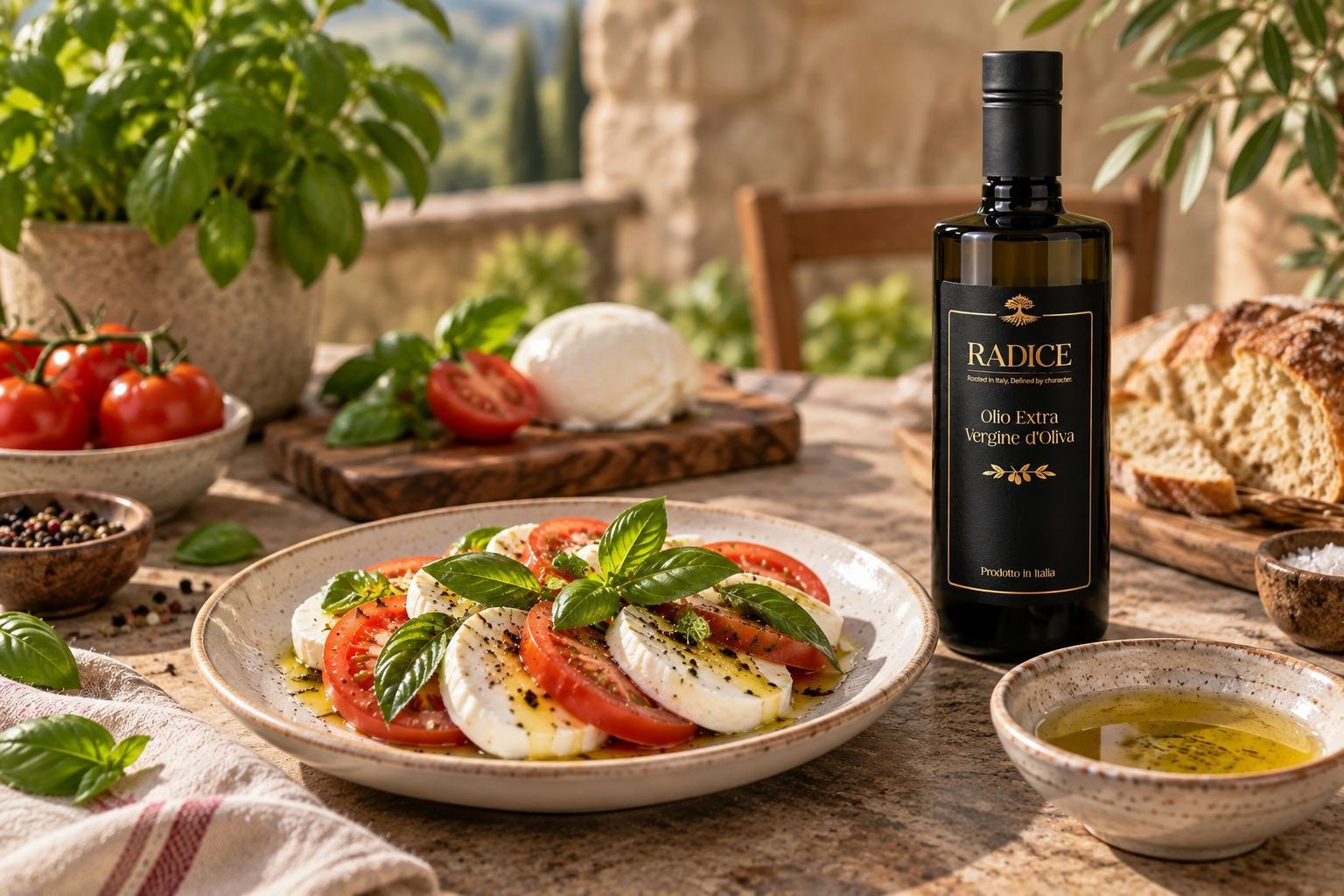 Traditional Caprese Salad with Extra Virgin Olive Oil
