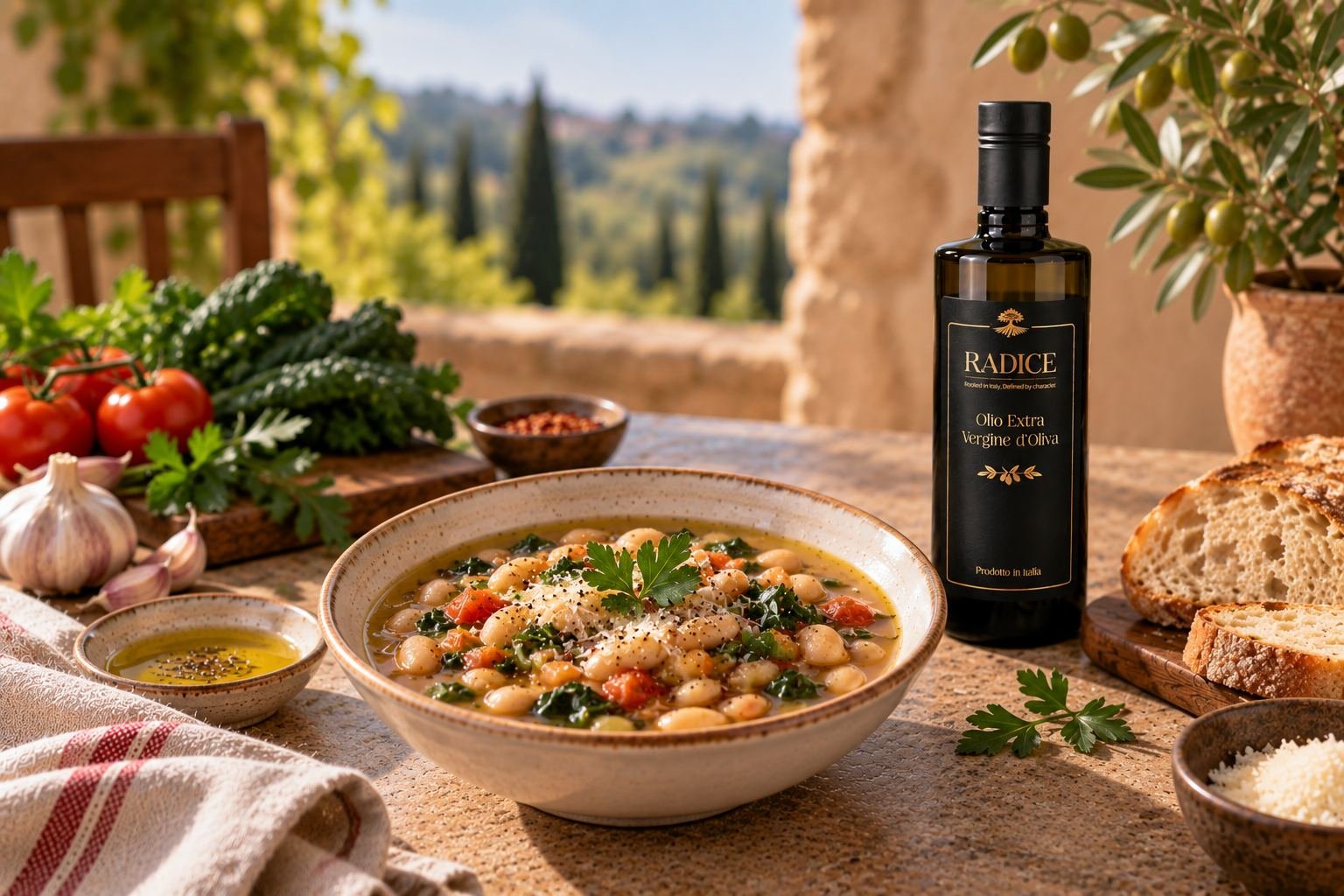 Tuscan White Bean Soup with Extra Virgin Olive Oil